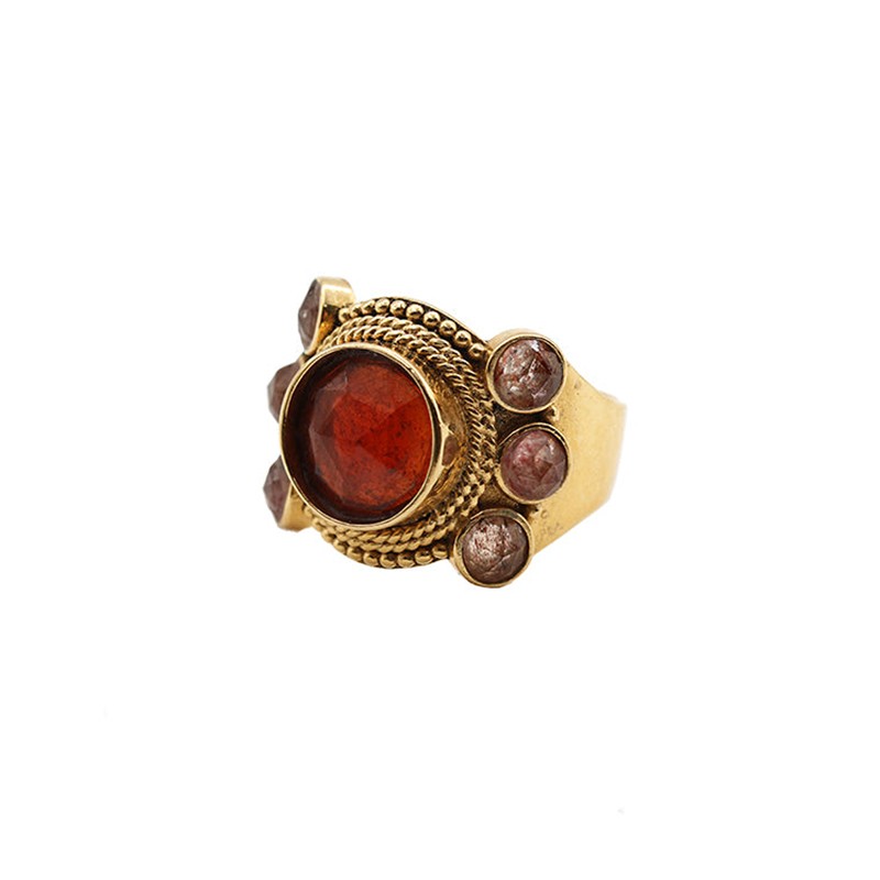 Bague large ajustable JASMINE NEW Or - Hessonite & Quartz fraise LA2L