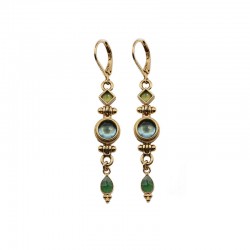 Boucles d'oreilles dormeuses ONDINE Or - Tourmaline bleue & Serpentines - LA2L