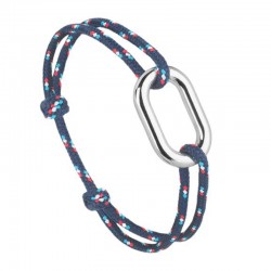 Bracelet BÔME Cordon bleu blanc rouge & Maillon ovale argent - Le Vent à La Française