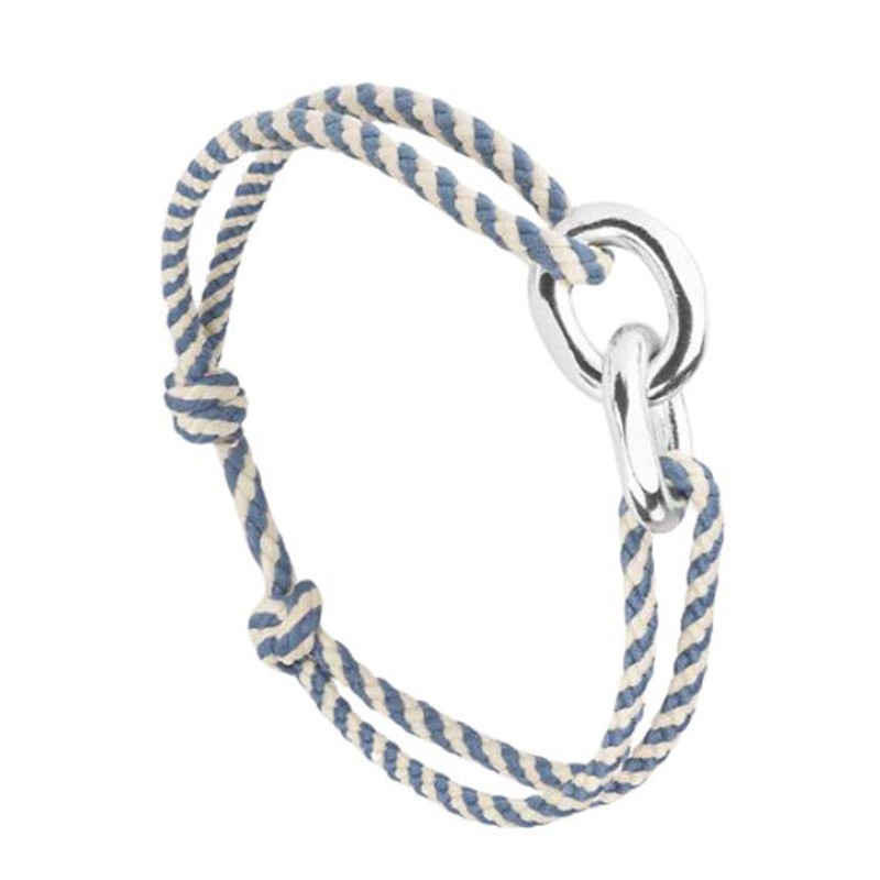 Bracelet UNION COLMAR Cordon bleu blanc & Maillons ovales argent - Le Vent à La Française