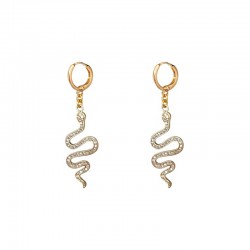 Boucles d'oreilles mini-créoles dorées - Pendentif Serpent zircons - JORGINA