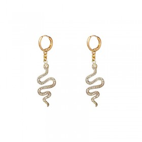 Boucles d'oreilles mini-créoles dorées - Pendentif Serpent zircons - JORGINA