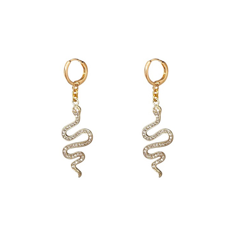 Boucles d'oreilles mini-créoles dorées - Pendentif Serpent zircons - JORGINA