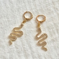 Boucles d'oreilles mini-créoles dorées & Pendentifs Serpents zircons