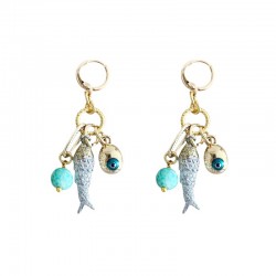 Boucles d'oreilles créoles dorées - Turquoise, Oeil & Poisson - JORGINA