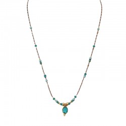 Collier cordon ajustable fin EMA doré - Agate bleue - Clo&Lou