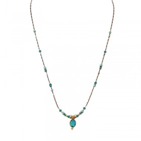 Collier cordon ajustable fin EMA doré - Agate bleue - Clo&Lou