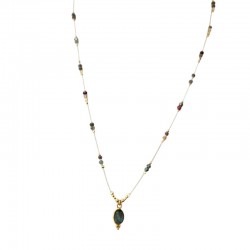 Collier sautoir cordon ajustable fin DINA doré - Labradorite - Clos&Lou