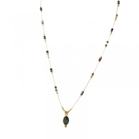 Collier sautoir cordon ajustable fin DINA doré - Labradorite - Clos&Lou