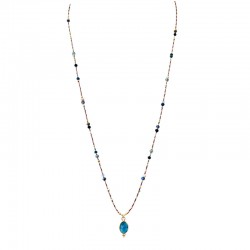 Collier sautoir cordon ajustable fin DUNE doré - Agate bleue - Clos&Lou