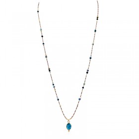 Collier sautoir cordon ajustable fin DUNE doré - Agate bleue - Clos&Lou