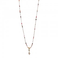 Collier sautoir cordon ajustable fin BELLAROSA doré - Quartz rose - Clos&Lou