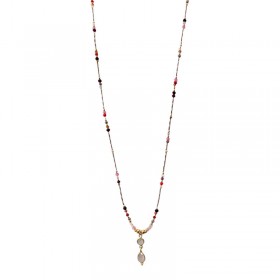 Collier sautoir cordon ajustable fin BELLAROSA doré - Quartz rose - Clos&Lou