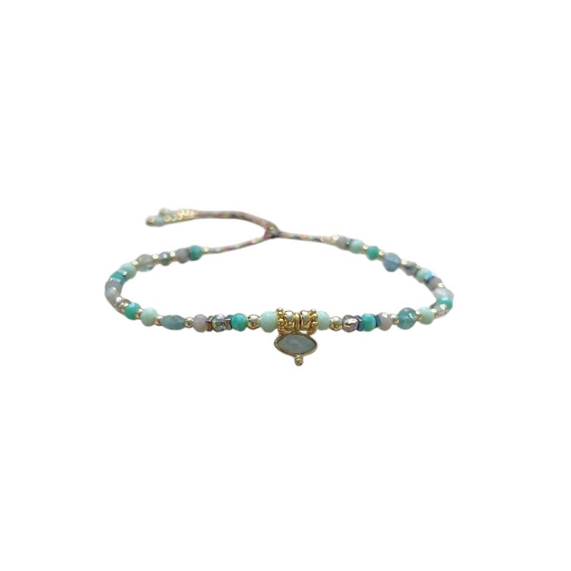 Bracelet cordon ajustable GAIA doré - Calcédoine & Perle de Cristal - Clo&Lou