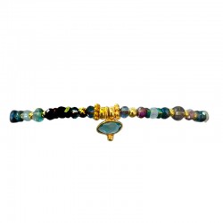 Bracelet cordon ajustable GOLDIE doré - Perles de cristal & Agate bleue - Clos&Lou