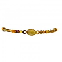 Bracelet cordon ajustable CASSIDY doré - Perles de cristal & Calcédoine jaune - Clo&Lou