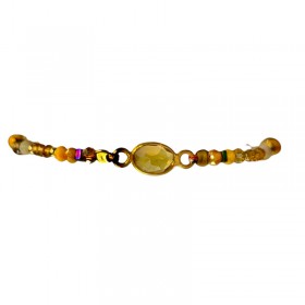 Bracelet cordon ajustable CASSIDY doré - Perles de cristal & Calcédoine jaune - Clo&Lou