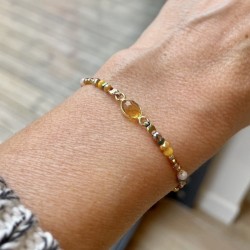 Bracelet cordon ajustable CASSIDY doré - Perles de cristal & Calcédoine jaune