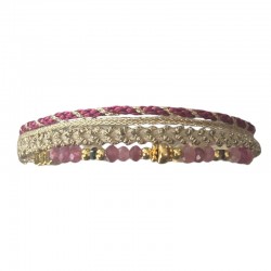 Bracelet cordon ajustable BERTINE doré - Pierres fines en Grenat - Clo&Lou