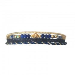 Bracelet cordon manchette ajustable HARMONIE doré - Pierres fines en Lapis Lazuli - Clo&LOu