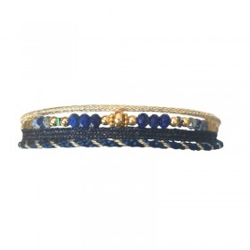 Bracelet cordon manchette ajustable HARMONIE doré - Pierres fines en Lapis Lazuli - Clo&LOu