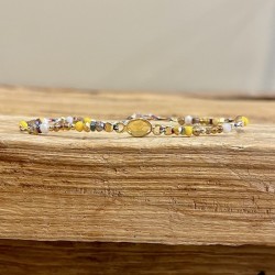 Bracelet cordon ajustable CASSIDY doré - Perles de cristal & Calcédoine jaune