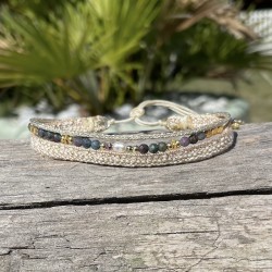 Bracelet cordon multirangs ajustable HAVA doré - Rubis, Saphir & rubans