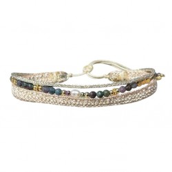 Bracelet cordon multirangs ajustable HAVA doré - Rubis, Saphir & rubans CLO ET LOU