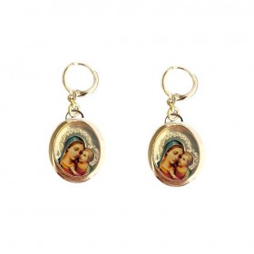 Boucles d'oreilles mini-créoles dorées & Pendentif Vierge à l'enfant JORGINA