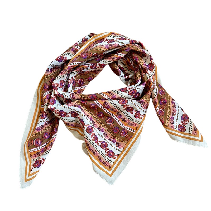 Foulard en voile de coton - FLORES GRENAT