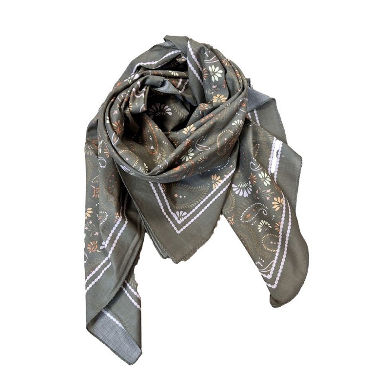 Foulard en voile de coton - CACHEMIRE OLIVE