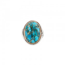 Grosse bague argent doré & Turquoise cabochon ovale TAILLE 56