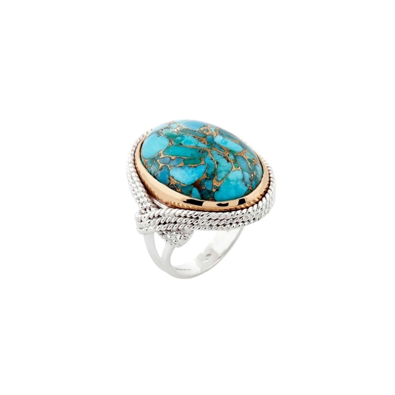 Grosse bague argent doré & Turquoise cabochon ovale TAILLE 56