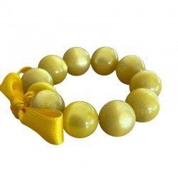 Bracelet élastiqué Perles Résine JAUNE BRILLANT & ruban satin - L- 20mm - Zoé Bonbon