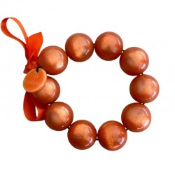 Bracelet élastiqué Perles Résine ORANGE BRILLANT & ruban satin - 2 cm - Zoé Bonbon