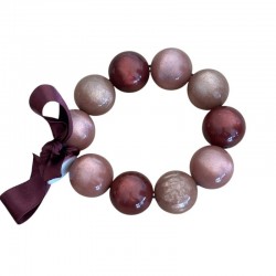 Bracelet élastiqué Perles Résine PRUNE ROSE POUDRE & ruban satin - 2 cm