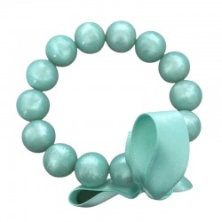 Bracelet élastiqué Perles Résine BLEU CLAIR NACRE & ruban satin - 1,4 cm - Zoé Bonbon