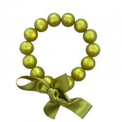 Bracelet élastiqué Perles Résine VERT OLIVE NACRE & ruban satin - 1,4 cm - Zoé Bonbon