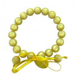 Bracelet élastiqué Perles Résine JAUNE NACRE & ruban satin - 1 cm - Zoé Bonbon