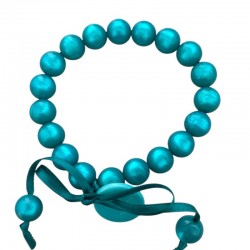 Bracelet élastiqué Perles Résine TURQUOISE NACRE & ruban satin - 1 cm - Zoé Bonbon