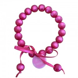 Bracelet élastiqué Perles Résine ROSE FUSCHIA & ruban satin - 1 cm