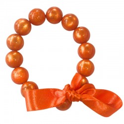 Bracelet élastiqué Perles Résine ORANGE NACRE & ruban satin - 1,4 cm - Zoé Bonbon