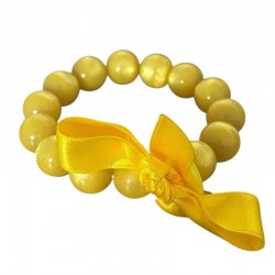 Bracelet élastiqué Perles Résine JAUNE NACRE & ruban satin - 1,4 cm