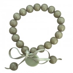 Bracelet élastiqué Perles Résine VERT OLIVE BRILLANT & ruban satin - 1 cm ZOE BONBON