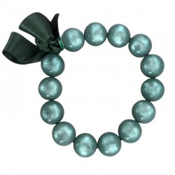 Bracelet élastiqué Perles Résine AQUA VERT D'EAU & ruban satin - 1,4 cm ZOE BONBON