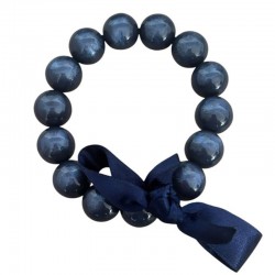 Bracelet élastiqué Perles Résine BLEU NUIT NACRE & ruban satin - 1,4 cm ZOE BONBON