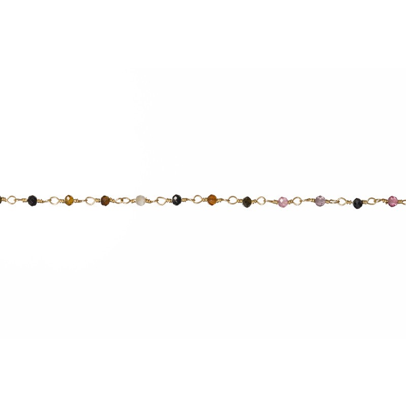 Bracelet INDE - Chaîne fine dorée & Tourmalines multicolores facettées