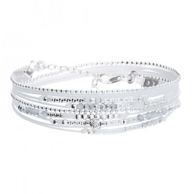 Bracelet multi-tours EGERIE argent - Cordons & Perles blanches signé DORIANE