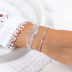 Bracelet multi-tours EGERIE argent - Cordons blancs & Perles grises