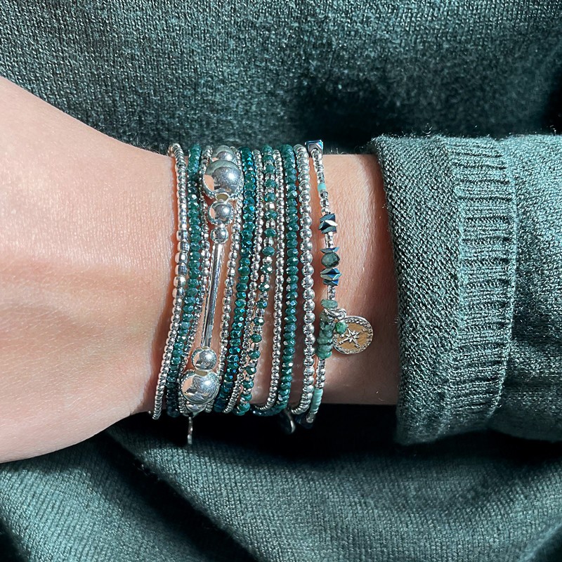 Bracelet élastique Perles Argent & PETITE GOUTTE fine design TAILLE L